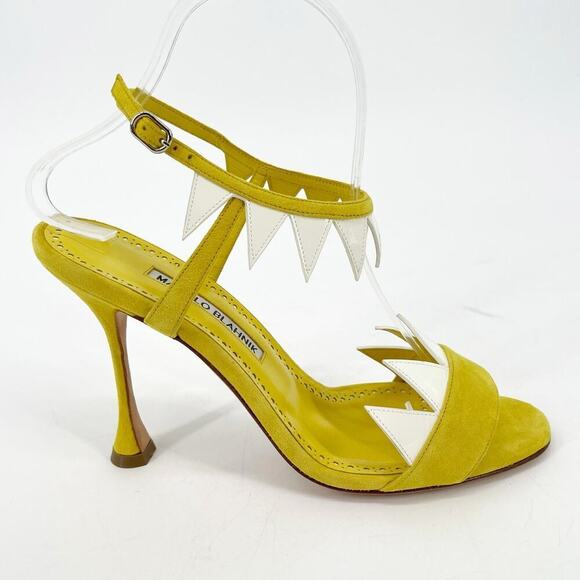 Manolo Blahnik Artaserse 105 Leather-trimmed Suede Sandals In Yellow IT 37.5 - Picture 3 of 12